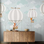 Wall murals Giraffe and bear in a hot air balloon