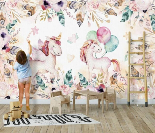 Watercolor unicorn with balloons Wall murals Watercolor unicorn with balloons