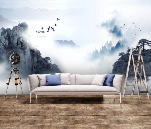 Birds flying over a mountain Wall murals Birds flying over a mountain