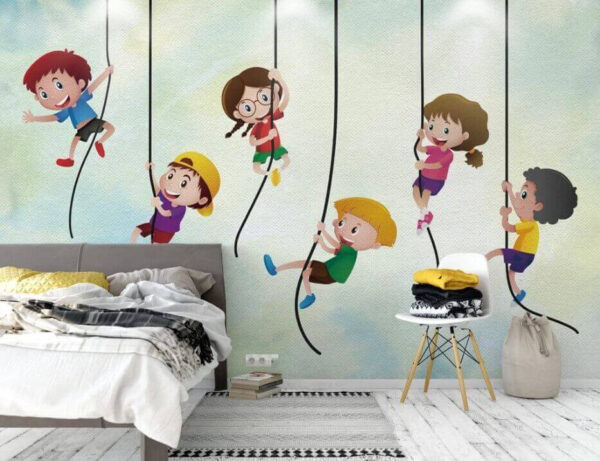 Group of kids climbing on ropes Wall murals Group of kids climbing on ropes