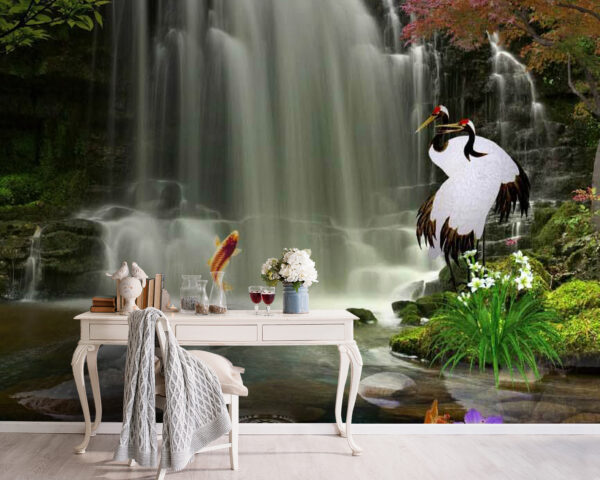 Waterfall with birds and fish Wall murals Waterfall with birds and fish