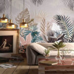 Wall murals Tropical leaves in muted hues.