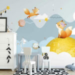 Wall murals Cartoon of foxes on a moon