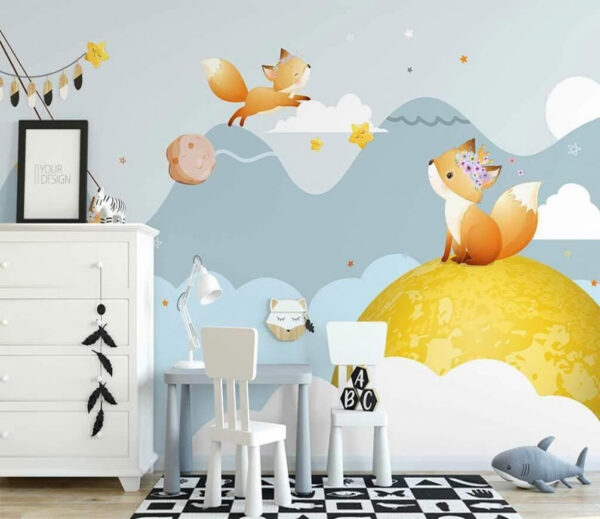 Cartoon of foxes on a moon Wall murals Cartoon of foxes on a moon