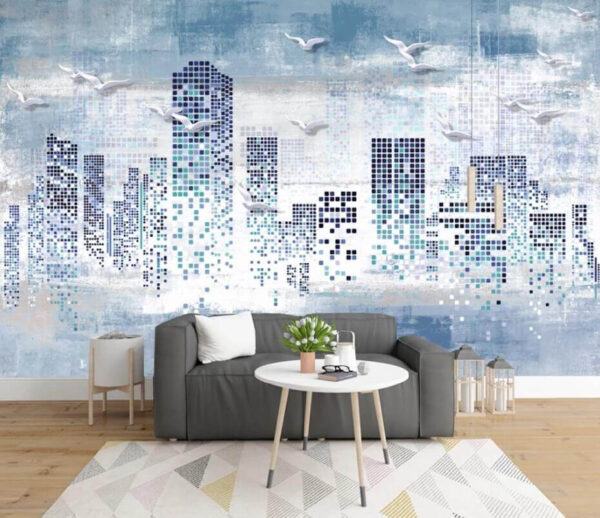 Birds flying over a city Wall murals Birds flying over a city