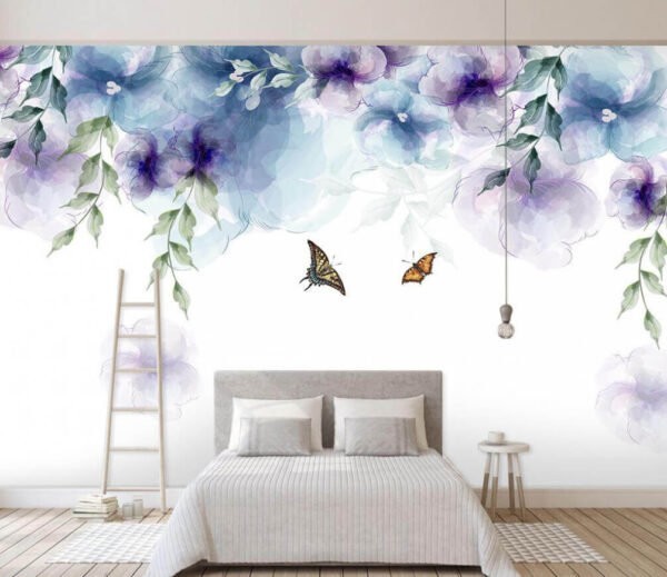 Butterfly and flowers with leaves Wall murals Butterfly and flowers with leaves