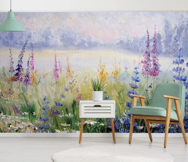 Lavender blooms in colorful field Wall murals Lavender blooms in colorful field