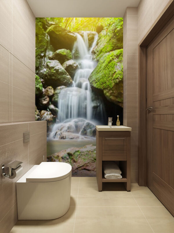 Serene waterfall amidst lush greenery Wall murals Serene waterfall amidst lush greenery