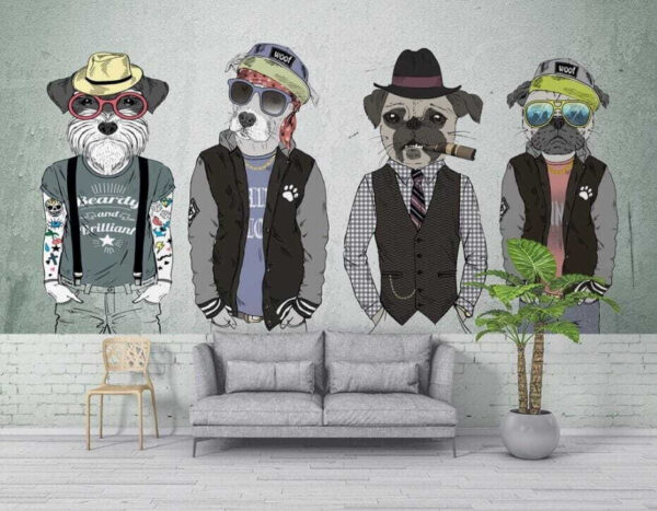 Dog wearing a vest and tie Wall murals Dog wearing a vest and tie