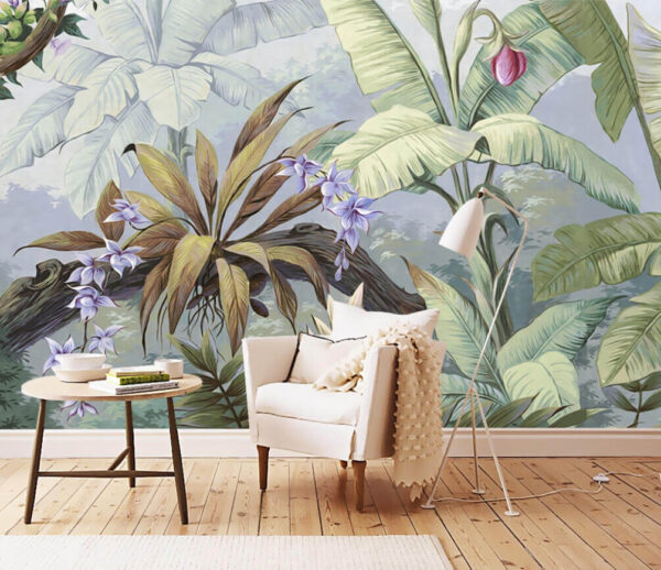 Lush tropical foliage and vivid blooms Wall murals Lush tropical foliage and vivid blooms