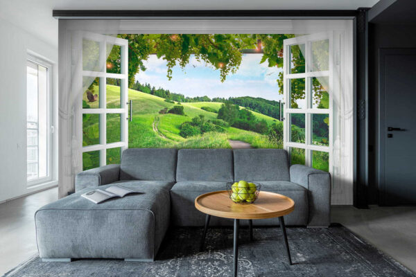 Bird flying through a window Wall murals Bird flying through a window