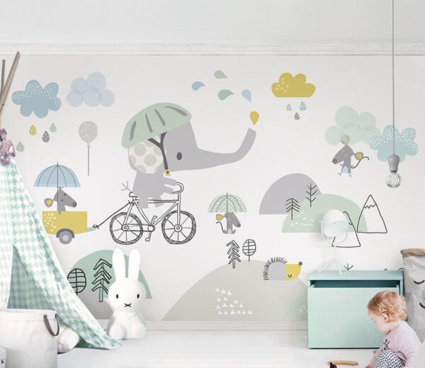 Cartoon elephant riding a bicycle Wall murals Cartoon elephant riding a bicycle