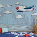 Wall murals Cartoon of airplanes flying over mountains