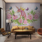 Wall murals Unicorn with a crown and butterflies