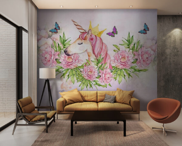 Unicorn with a crown and butterflies Wall murals Unicorn with a crown and butterflies