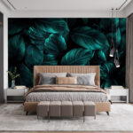 Wall murals Group of dark green leaves