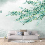 Wall murals Green leaves on a branch