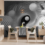 Wall murals Spheres floating in a wavy tunnel.