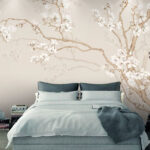 Wall murals Birds perched on blooming branches
