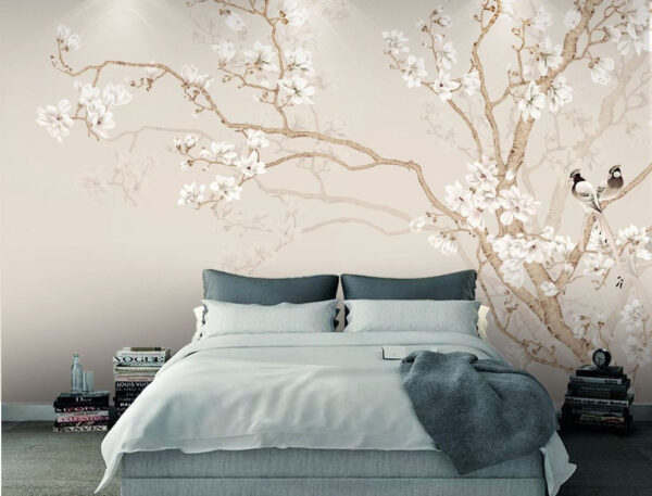 Wall murals Wall murals Birds perched on blooming branches. (SKU: u25842)