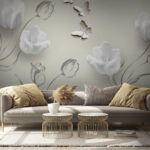Wall murals White flowers and butterflies