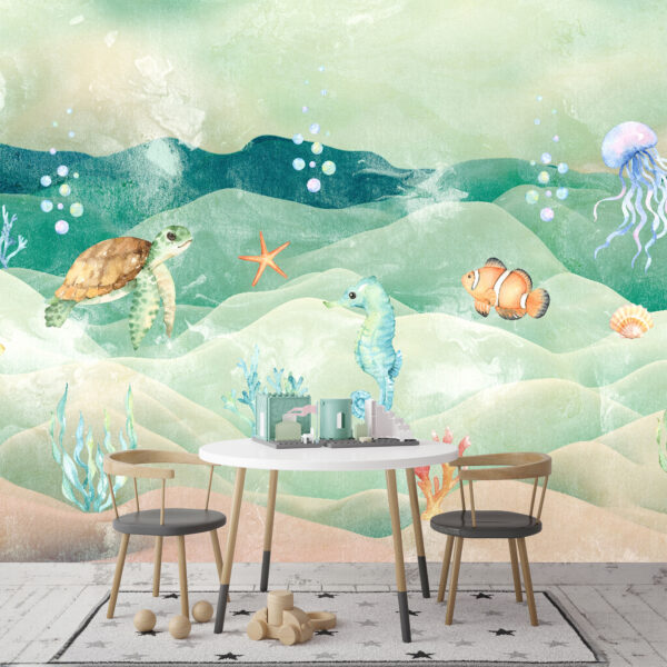 Watercolor of a turtle swimming Wall murals Watercolor of a turtle swimming
