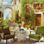 Wall murals Charming street with vibrant flowers