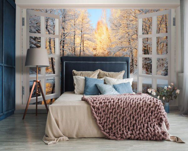 Window with birds looking out of a lake Wall murals Window with birds looking out of a lake