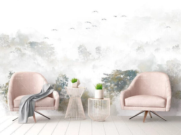 Birds flying over trees Wall murals Birds flying over trees