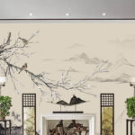Wall murals Painting of birds on a branch