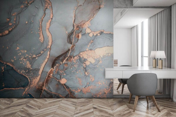 Abstract Copper Streams in Blue Wall murals Abstract Copper Streams in Blue