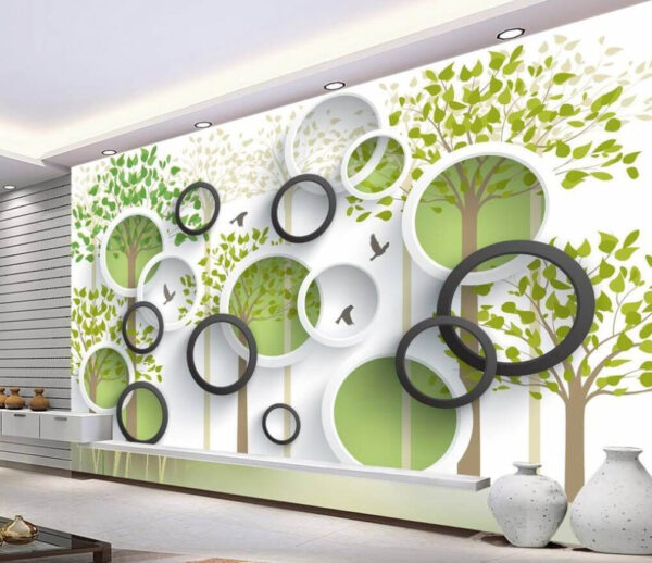 Birds and trees in circular frames Wall murals Birds and trees in circular frames