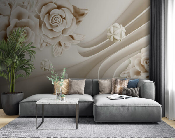 Wall murals White roses and white waves (SKU: u24590) Wall murals Wall murals White roses and white waves (SKU: u24590)