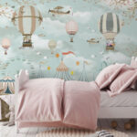 Wall murals Hot air balloon with birds flying in the sky