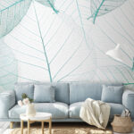 Wall mural Delicate turquoise leaf skeletons pattern
