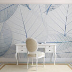 Wall mural Transparent leaves with blue veins pattern