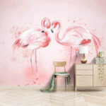 Wall murals Two flamingos standing next to each other