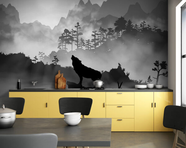 Wall murals Wall murals Wolf howling at the moon (SKU: u22008)