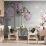 Wall mural Pink flowers with delicate butterflies