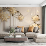 Wall murals Elegant floral design with butterflies.
