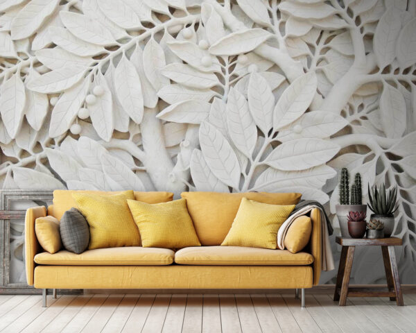 White tree with leaves and berries Wall murals White tree with leaves and berries
