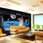 Wall murals Space shuttle and astronauts in outer space