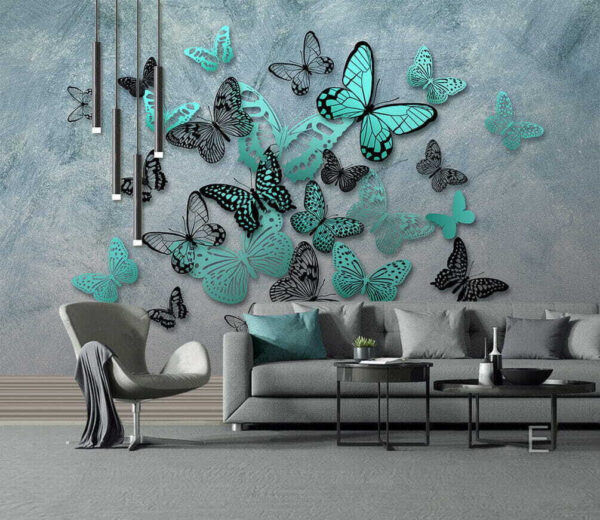 Blue butterfly with black spots Wall murals Blue butterfly with black spots