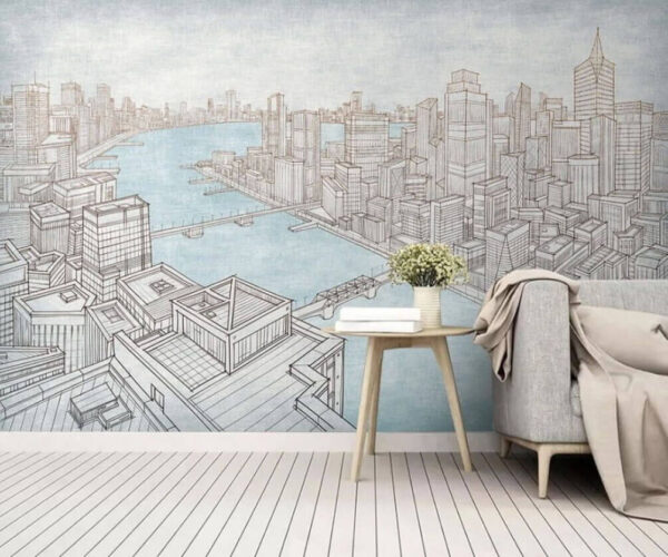 Drawing of a city Wall murals Drawing of a city