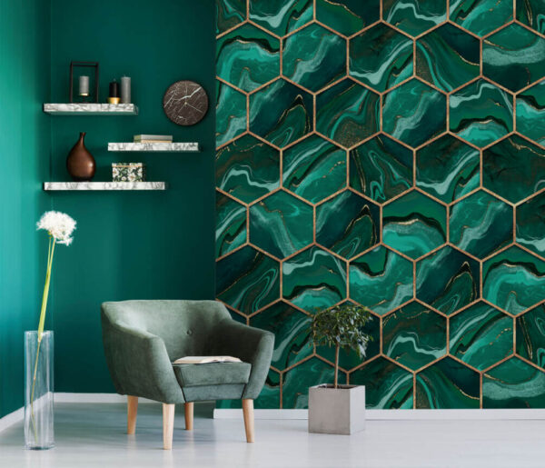Artistic hexagonal pattern in rich tones Wall murals Artistic hexagonal pattern in rich tones