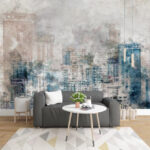 Wall murals Abstract watercolor of cityscape skyline