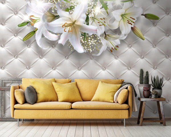 Group of white flowers on a white background Wall murals Group of white flowers on a white background
