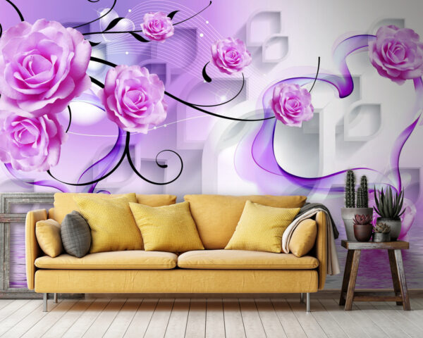 Purple roses and flowing water harmony. Wall murals Purple roses and flowing water harmony.