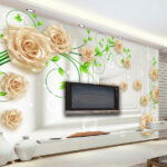 Wall murals Wallpaper with roses and leaves