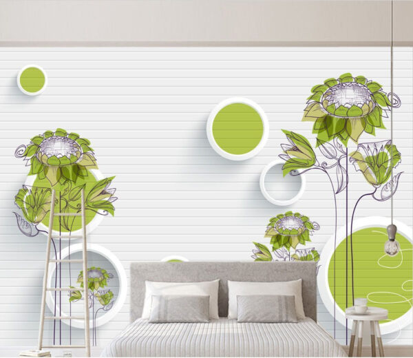 Wallpaper with flowers and circles Wall murals Wallpaper with flowers and circles